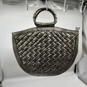 Patricia Nash Leather Oliena Satchel with Crossbody Strap Silver Color